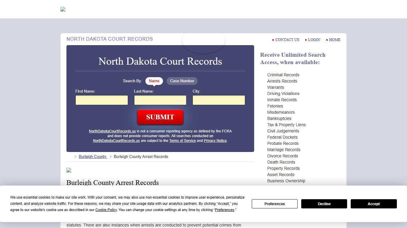 Burleigh County Arrest Records | NorthDakotaCourtRecords.us